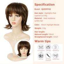 yms✨2PCS 50% OFF✨P13957 Brown Wigs for White Women Pixie Cut Shaggy Layered Fluffy Short Brown Wig 80s Mullet Rocker Wigs for Women Men Synthetic Hair Wig with Bangs