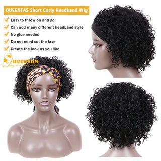 yms✨2PCS 50% OFF✨ Q14830 Short Deep Curly Headband Afro Wig Human Hair Wigs for Black Women 150% Density Glueless None Lace Front Wig