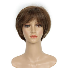 Load image into Gallery viewer, no49 yms✨2PCS 50% OFF✨P13888 Short Hair Wigs for Women Brown Pixie Bob Wig Pixie Cut Wig for Women Synthetic Hair Wigs with Bangs Daily or Cosplay (Dark Brown Highlingt Blonde)
