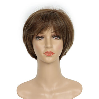 no49 yms✨2PCS 50% OFF✨P13888 Short Hair Wigs for Women Brown Pixie Bob Wig Pixie Cut Wig for Women Synthetic Hair Wigs with Bangs Daily or Cosplay (Dark Brown Highlingt Blonde)