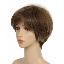Load image into Gallery viewer, no49 yms✨2PCS 50% OFF✨P13888 Short Hair Wigs for Women Brown Pixie Bob Wig Pixie Cut Wig for Women Synthetic Hair Wigs with Bangs Daily or Cosplay (Dark Brown Highlingt Blonde)