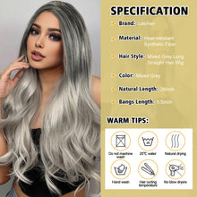 Lakihair 24inch Long Grey Wigs for Women Ombre Black Body Wave Wig