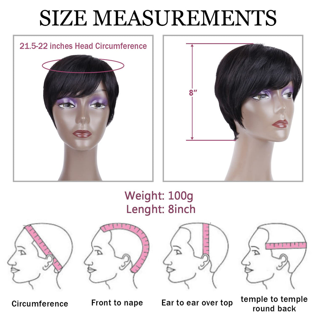 yms✨2PCS 50% OFF✨ Q10269 Short Pixie Cut Wigs for Black Women Human Hair None Lace Layered Black Short hair Pixie Cut Wig with Bangs Natural Black