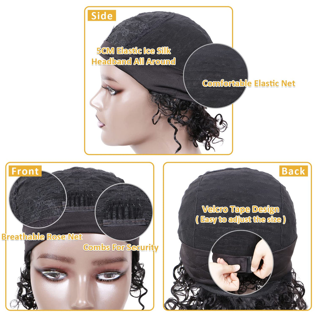 yms✨2PCS 50% OFF✨ Q14830 Short Deep Curly Headband Afro Wig Human Hair Wigs for Black Women 150% Density Glueless None Lace Front Wig