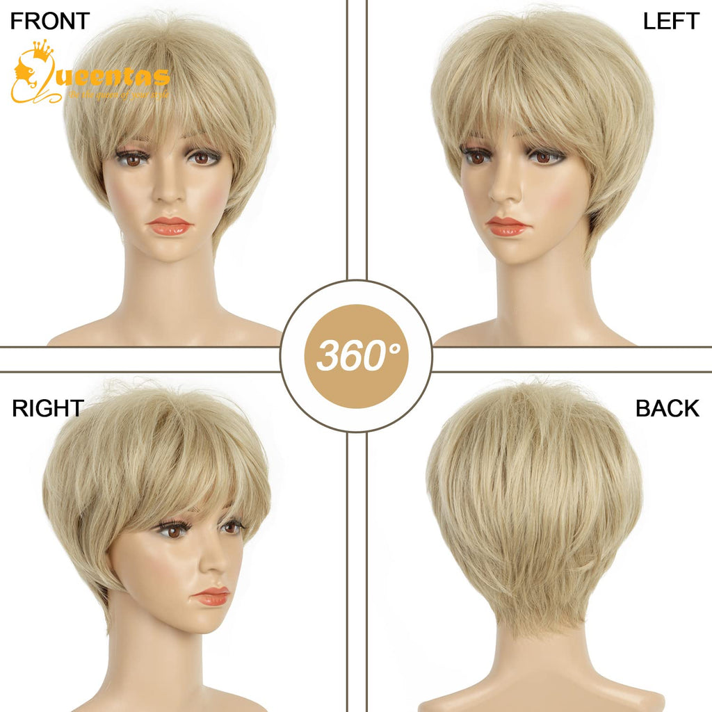 no48 yms✨2PCS 50% OFF✨ P13329 Short Blonde Wig, Pixie Cut Wigs for White Women with Bangs Pixie Layered Short Hair Wigs for Women Synthetic Hair Daily Use Cosplay