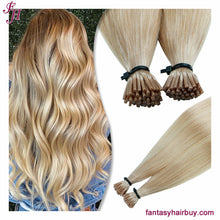 Load image into Gallery viewer, FH blonde color #18K keratin i tip straight human hair extension