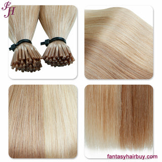 FH blonde color #18K keratin i tip straight human hair extension