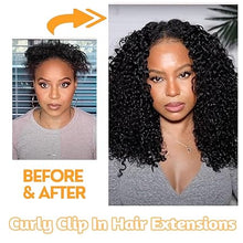 FH Natural Black Hair Extension Clips 16-22 Inch Long Invisible Straight/Deep wave/Deep curly/Water wave/Kinky curly/Kinky straight Thick Human Clip in Extensions Ins 8PCS Easy Installation Fake Soft Hairpieces for Women Weddings Party Daily