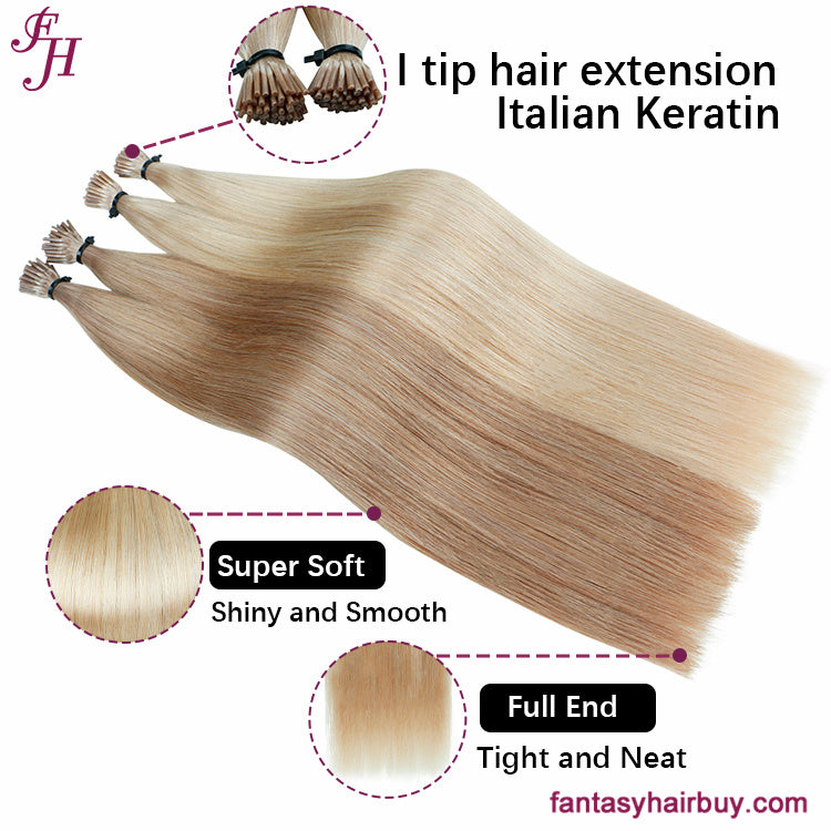 FH blonde color #18K keratin i tip straight human hair extension