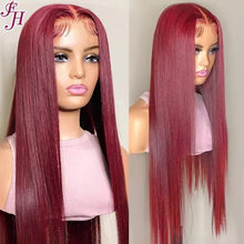 FH red 99J straight 13x4 lace frontal real human hair wig