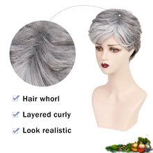 Lakihair Short Grey Wigs for Women Pixie Cut Wigs with Bangs Fluffy Layered Ombre Gray Wigs