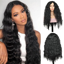 FH 24'' Long Wigs for Women Long Wig Natural Synthetic Hair Wigs  black wavy P14945