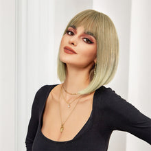 Load image into Gallery viewer, Phocas 12&quot; Short Blonde Bob Wig with Bangs Mixed Brown Wigs for Women Wefted Wig Caps