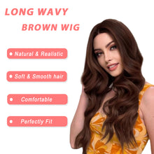 Load image into Gallery viewer, Phocas 24inch Long Brown Wigs for Women Body Wave Wig Synthetic Curly Wig Water Wave Wig