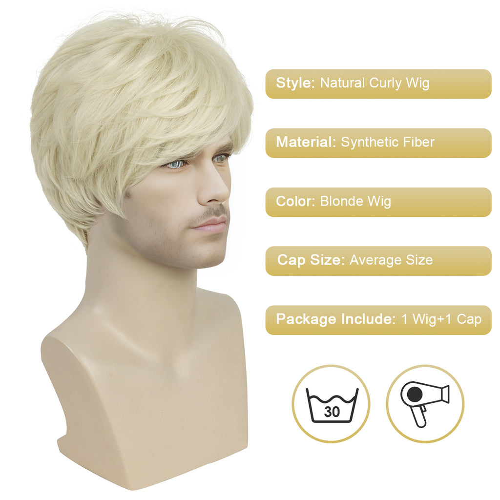Lakihair Mens Wig Short Blonde Wigs for Men Realistic Short Wigs with Bangs