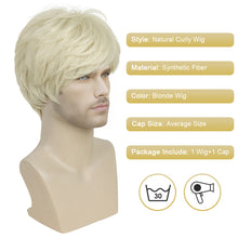 Load image into Gallery viewer, Lakihair Mens Wig Short Blonde Wigs for Men Realistic Short Wigs with Bangs