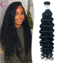 Fantasy Hair Boho Braiding Hair Bulk  1 bundle- 100g Deep Wave #1 Jet Black 100% Human Hair for Braiding,12-24inches.