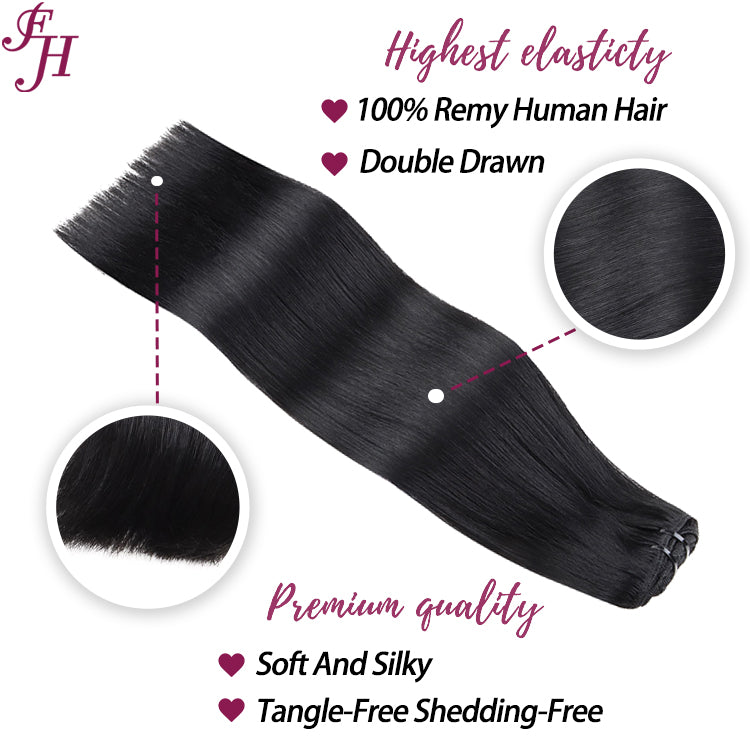 FH jet black #1 human hair clip in hair extension