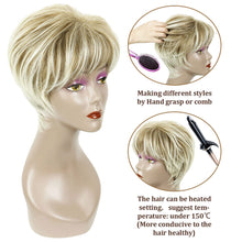 PHOCAS Short Blonde Wigs for Women Highlight Layered Pixie Cut Wig with Bangs