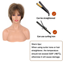 Lakihair Short Brown Pixie Cut Wigs for Women with Bangs Highlight Blonde Synthetic Short Hair Wig