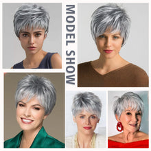 Load image into Gallery viewer, Lakihair Short Grey Wigs for Women Ombre Grey Pixie Cut Wig with Bangs Fluffy Hightlight Short Wigs