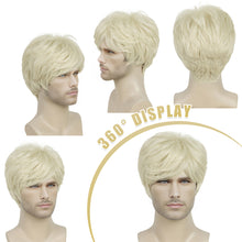 Load image into Gallery viewer, Lakihair Mens Wig Short Blonde Wigs for Men Realistic Short Wigs with Bangs