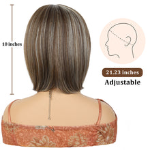 Load image into Gallery viewer, Phocas 10inch Short Brown Wigs for Women Bob Wig with Bangs Highlight Blonde Short Wigs