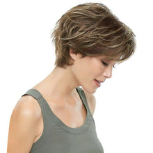 Phocas Short Brown Wigs for Women Highlight Blonde Pixie Cut Wig with Bangs Wefted Wig Caps