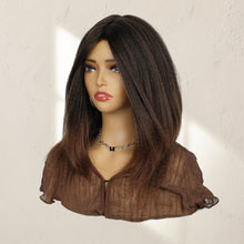 FH Kinky Straight Glueless Wig Synthetic Hair Afro Wig (18Inch, Black to Brown)P14339