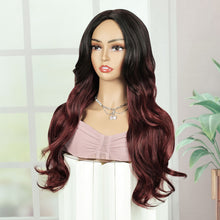 FH Long Red Wig Ombre Long Hair Wigs Synthetic Hair 24inches (Wine Red Mixed Black) P14942
