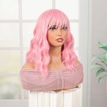 FH P13576 Rose Net Wavy Straight Pink Synthetic Bob Wig with Bangs