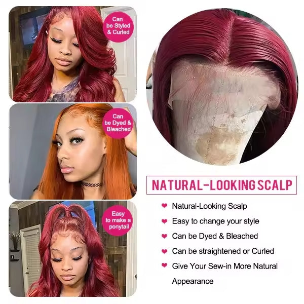 FH red 99J straight 13x4 lace frontal real human hair wig