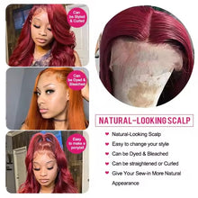 Load image into Gallery viewer, FH red 99J straight 13x4 lace frontal real human hair wig