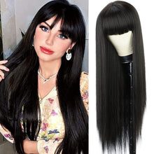 Lakihair 24inch Human Hair Wigs for Black Women Long Black Wig with Bangs Straight Wig