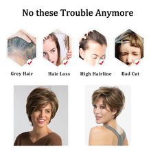 Lakihair Short Brown Pixie Cut Wigs for Women with Bangs Highlight Blonde Synthetic Short Hair Wig