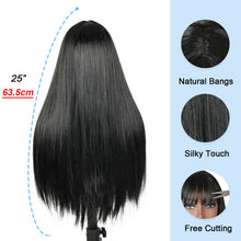 Load image into Gallery viewer, Lakihair 24inch Human Hair Wigs for Black Women Long Black Wig with Bangs Straight Wig