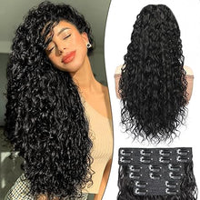 FH Natural Black Hair Extension Clips 16-22 Inch Long Invisible Straight/Deep wave/Deep curly/Water wave/Kinky curly/Kinky straight Thick Human Clip in Extensions Ins 8PCS Easy Installation Fake Soft Hairpieces for Women Weddings Party Daily