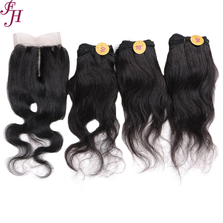FH Q14419 brazilian remy hair 3 pcs 10 inch hair bundles with lace closure