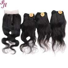 Load image into Gallery viewer, FH Q14419 brazilian remy hair 3 pcs 10 inch hair bundles with lace closure