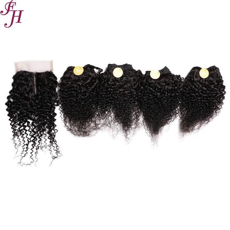 FH Q14416 virgin human hair 4 pcs 10 inch hair bundles with lace closure