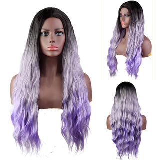 FHGZ P13947 black purple long wavy synthetic hair wig