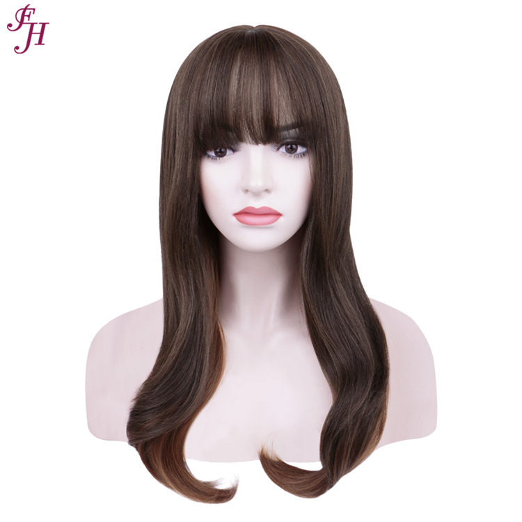FH factory price wig fashion P13289 long brown hair synthetic hair wig