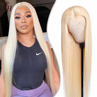 FH raw unprocessed human hair wig 613 blonde 13x4 straight lace frontal wig