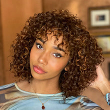 FH Q17149 High Density Messy Curly Wig With Bang Human Hair Curly Wigs