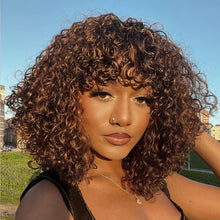 FH Q17149 High Density Messy Curly Wig With Bang Human Hair Curly Wigs