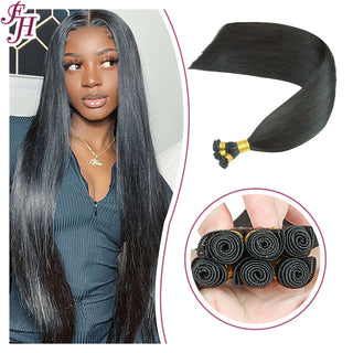 FH wholesale black human hair extensions hand tied wef hair extensions