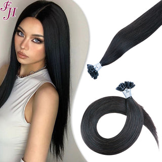 FH wholesale natural black human hair u tip hair extensions