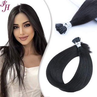 FH fast delivery natural black human hair i tip hair extensions