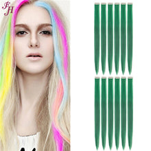 FH cheap price green straight synthetic hair clip in hair extensions 6 pcs one set