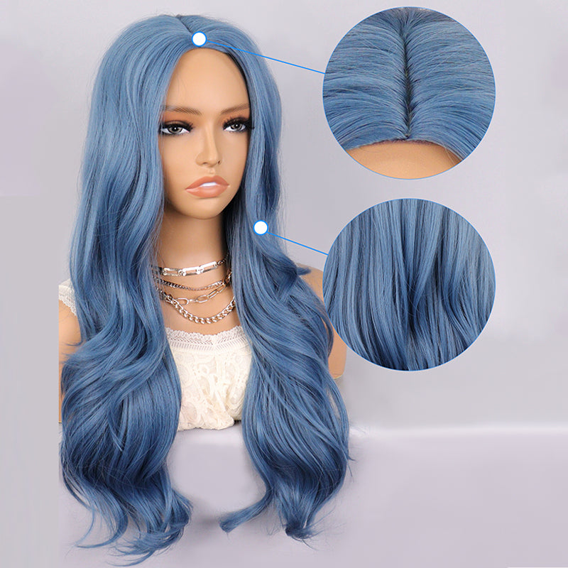 no14 ✨2PCS 50% OFF✨ FH 26inch P14078 middle part long blue color synthetic wig